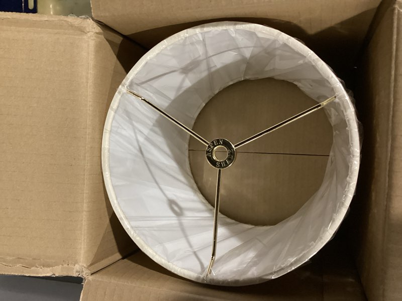 Condition photo showing Good Condition for Aspen Creative 31237 Transitional Drum (Cylinder) Shaped Spider Construction Lamp Shade in Parchment, 8" Wide (8" x 8" x 8")