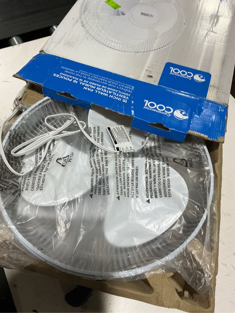Condition photo showing New/Like New for commercial cool 16 inch wall fan with remote, white (ccfwr16w) 16 inch white wall fan