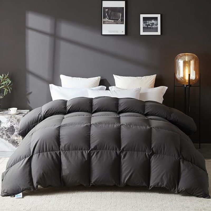 l lovsoul goose feather down fiber comforter queen size, 100% organic cotton fabric duvet insert,1200tc,750+fill power, hotel collection, all season grey bedding comforters with 8 tabs