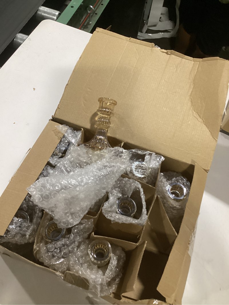 Condition photo showing Good Condition for similar to glass candlestick holder,striped taper candle holders,set of 12 missing onecandle stand for table centerpieces, home decor,weddings,festival and parties (amber stripe pattern)