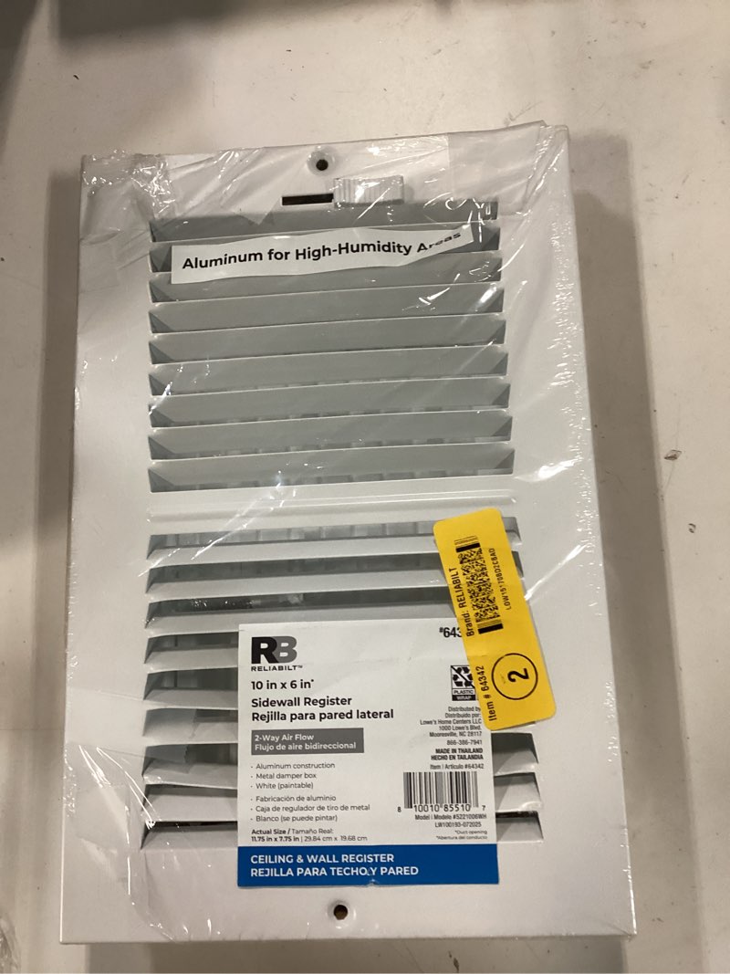 Condition photo showing Good Condition for RELIABILT 10-in x 6-in 2-way Aluminum White Sidewall/Ceiling Register