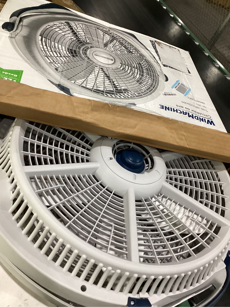 Condition photo showing As Is for cracked lasko wind machine fan, air circulator fan with 3 speeds, 20\\\" model 3300, gray