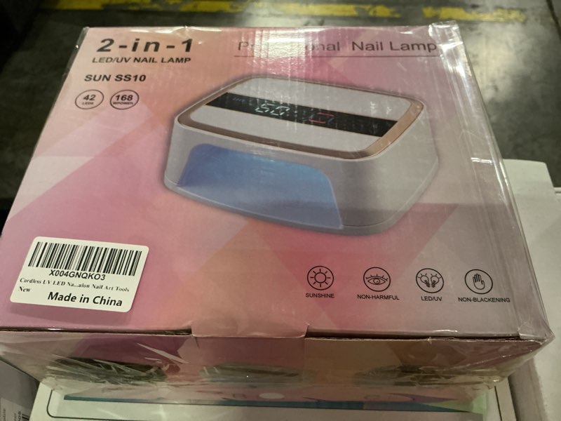 Condition photo showing Good Condition for cordless uv led nail lamp, 168w uv nail light for nail polish, portable nail dryer, portable nail lamp with 4 timers and lcd display, diamond professional nail lamp for home salon nail art tools