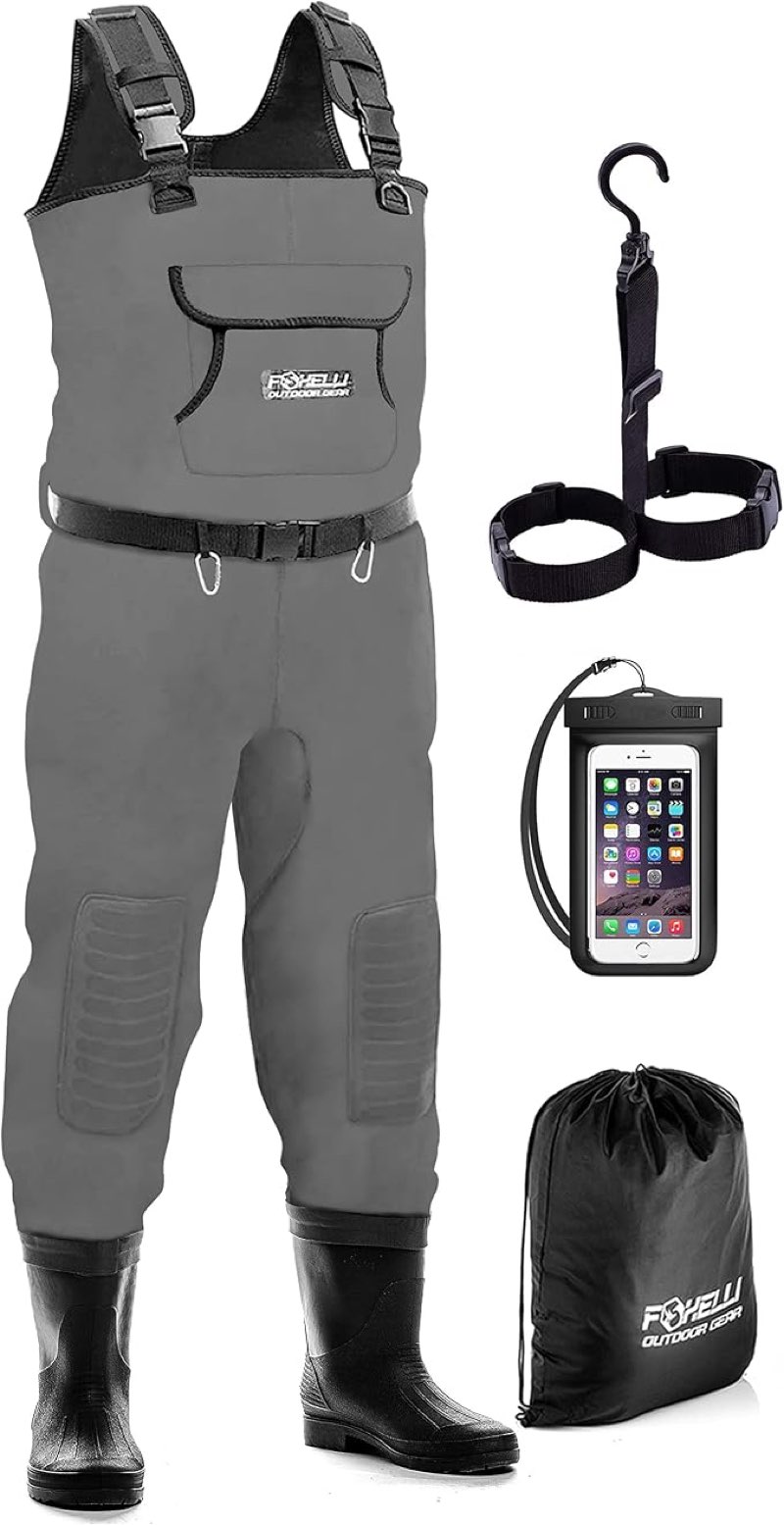 foxelli chest waders, waterproof 4mm neoprene hunting & fishing waders for men & women with boots size 11