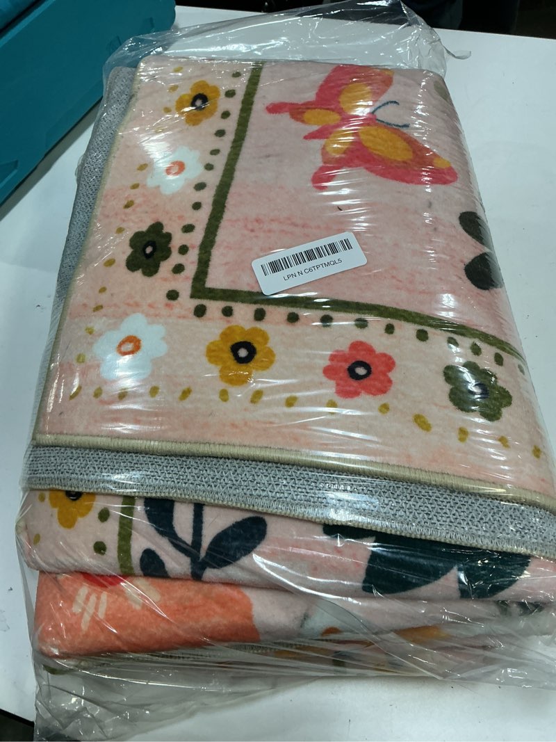 Condition photo showing As Is for floral 5x7 area rug machine washable soft print boho carpet non slip doormat low pile flower area rugs for living room bedroom nursery kitchen dining room indoor-pink pink 5' x 7' (rectangular)