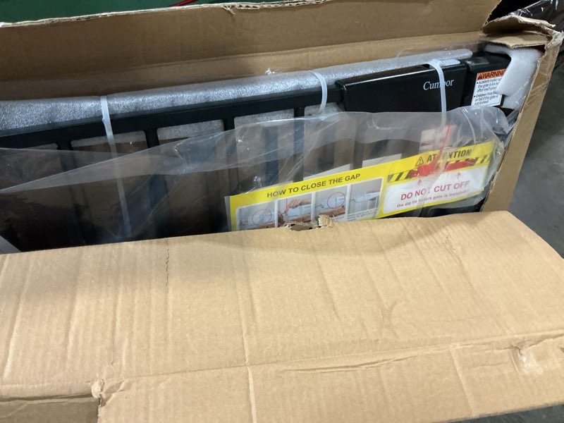 Condition photo showing New/Like New for tsayawa 62.2"-71.65" extra wide auto closing baby safety gate for stairs & doorways, pressure mounted no drill pet gate with walk-through door - heavy duty childproof gate for toddlers, kids, dogs black 62.2"-71.65"