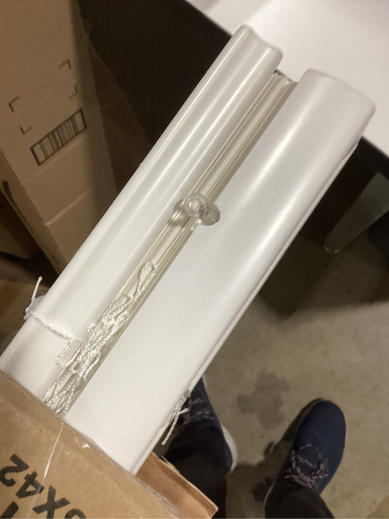 Condition photo showing Good Condition for DEZ FURNISHINGS Cordless 1" Mini Blind, Room Darkening, 30" W x 60" H, Pearl White