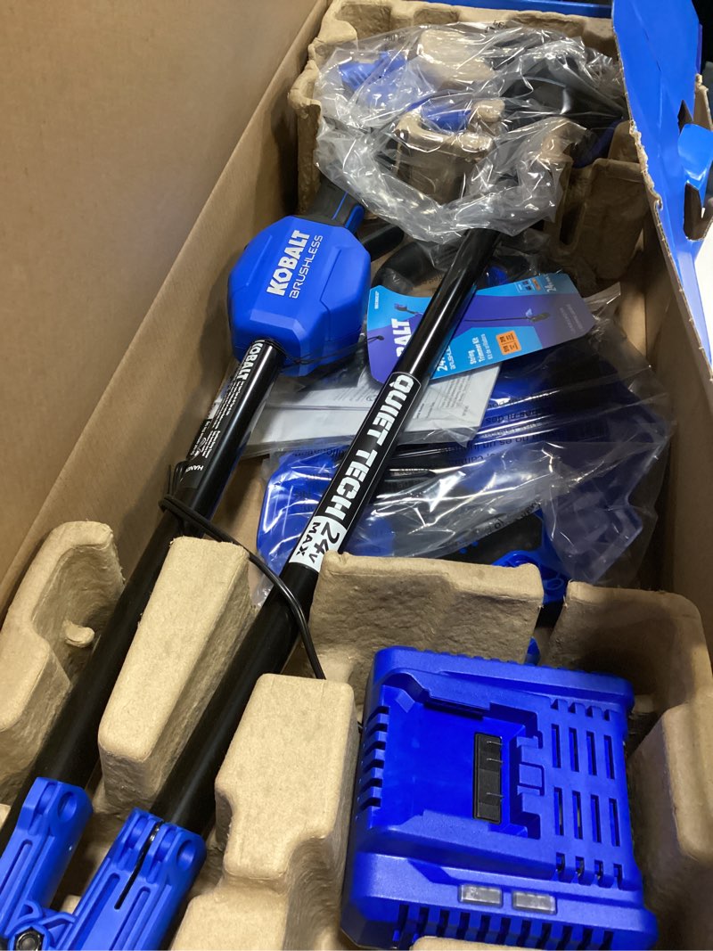 Condition photo showing As Is for kobalt quiet tech 24-volt 15-in straight shaft battery string trimmer 4 ah (battery included) (charger included)
