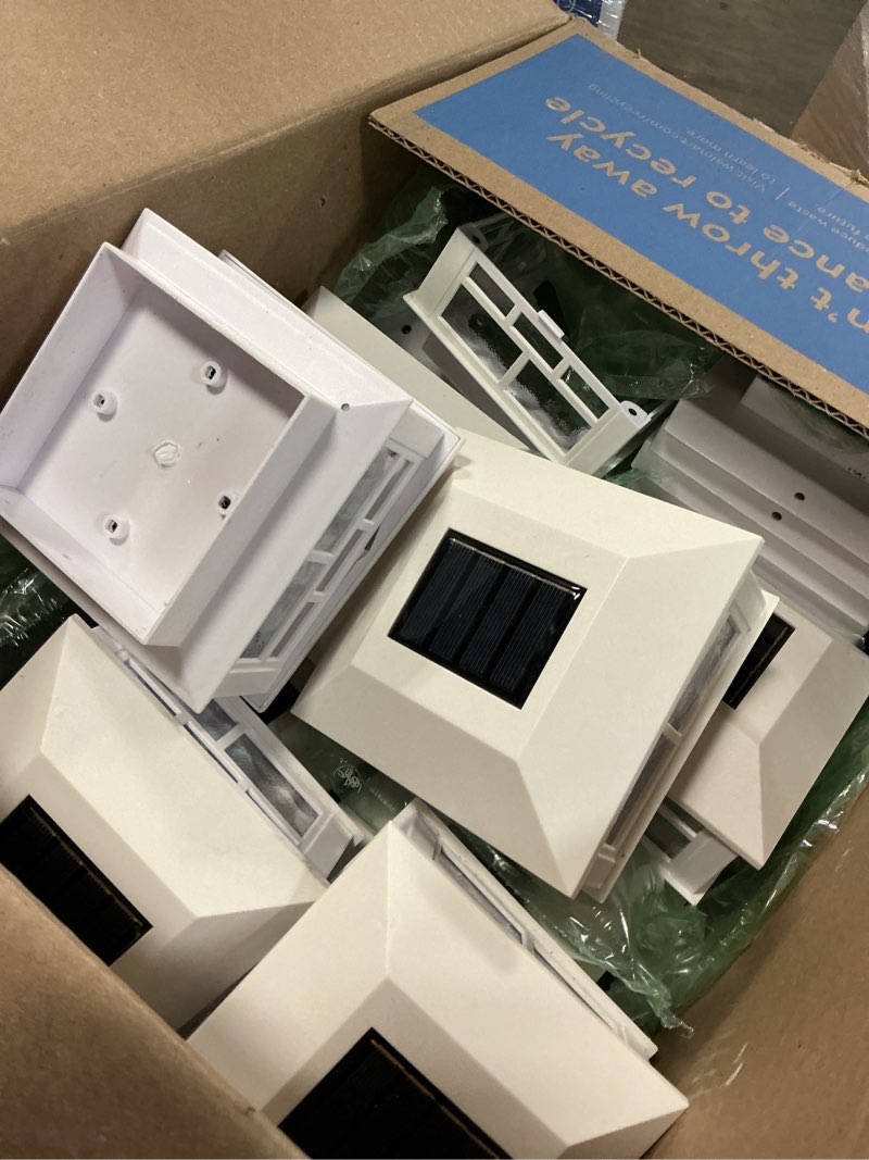 Condition photo showing As Is for GreenLighting Modern Solar Post Cap Lights Fits 4x4 Wood, 5x5 PCV/Vinyl Outdoor Solar Powered Fence Light, Landscaping, Deck, Garden- Bright LED, Waterproof White 12 Pack 12 Pack White