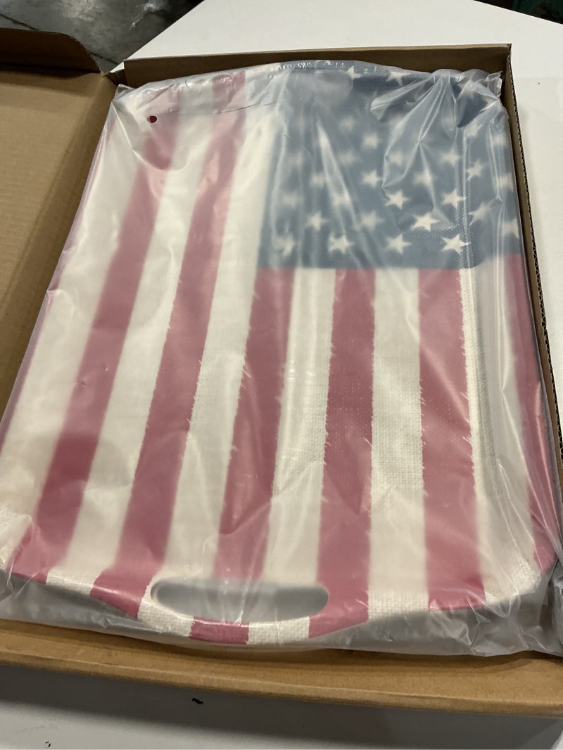 Condition photo showing New/Like New for kingen 2-pack patriotic bamboo fiber serving trays - 18×13-inch extra large w/handles tray, stars & stripes platters for 4th of july, christmas, birthday, bbq, party - red, white & blue decor