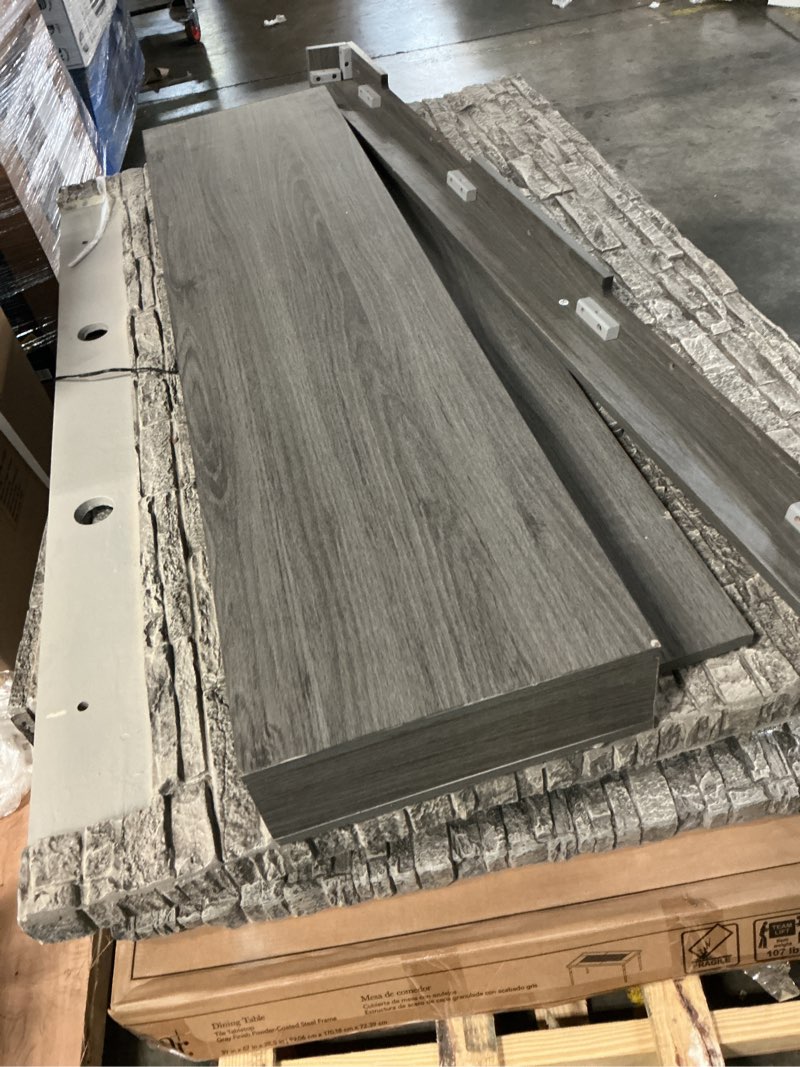 Condition photo showing As Is for allen + roth 65-in w grey faux stacked stone free standing infrared quartz flat wall electric