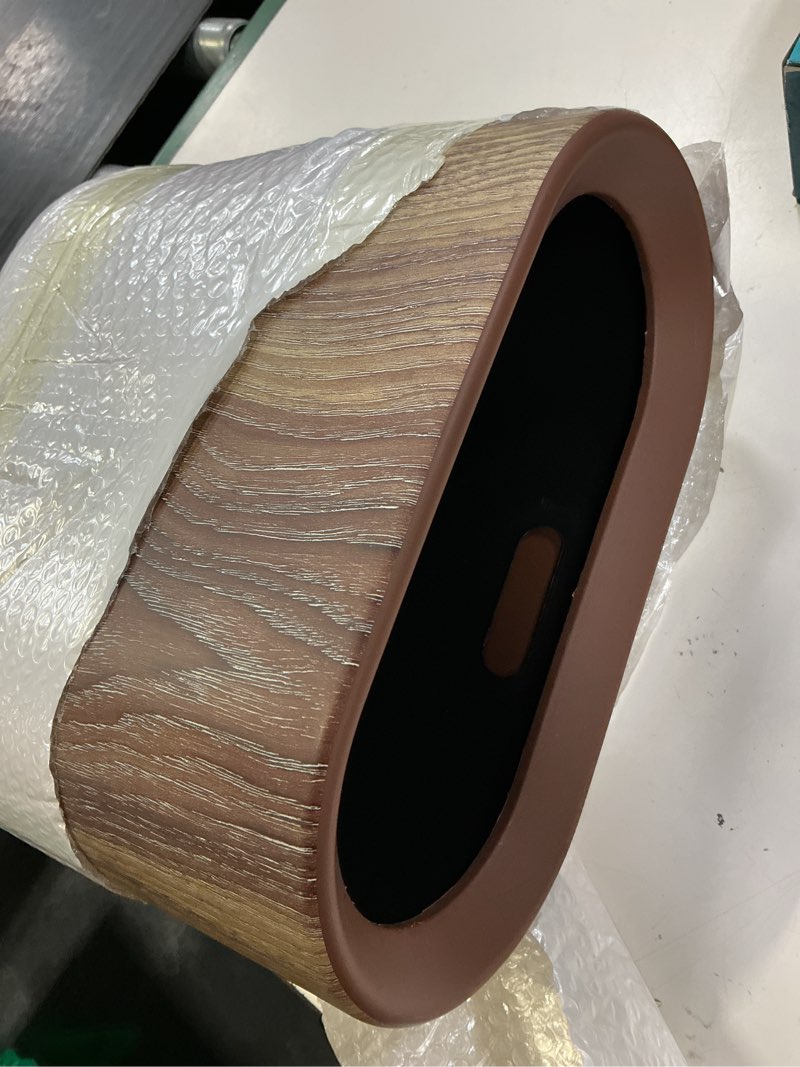 Condition photo showing Good Condition for trash can for bathroom, 3.7 gal plastic marble wood pattern small office garbage can for bedroom kitchen, slim trash bin waste basket decorative modern trashcans (plastic wood pattern)