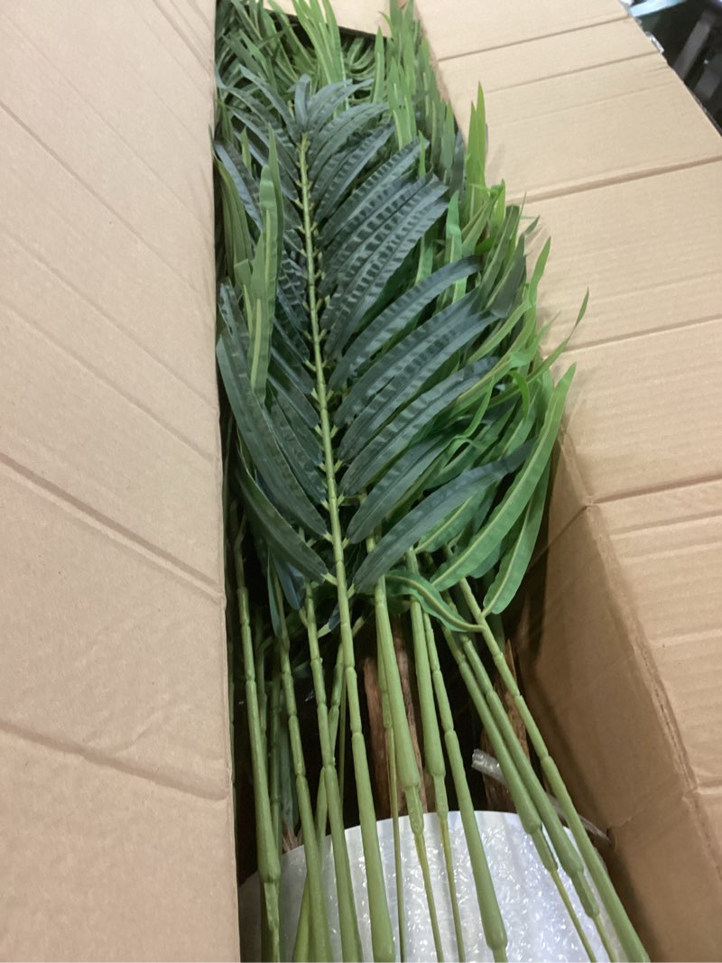 Condition photo showing New/Like New for faux palm tree 6.6ft tall artificial plants indoor silk green floor big large fake potted plant artificial decor for home office living room outdoor