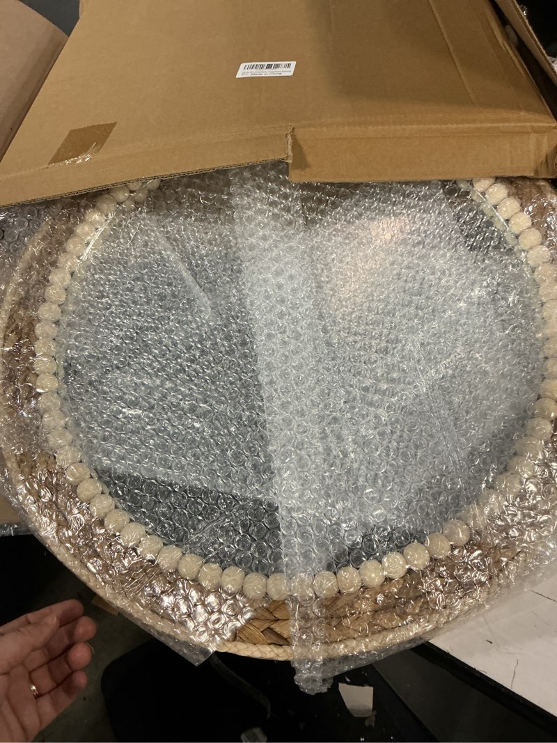 Condition photo showing Good Condition for SWTHONY 18 Inch Boho Round Hanging Wall Mirror Decorative Rattan Circle Mirrors for Farmhouse, Living Room, Bedroom