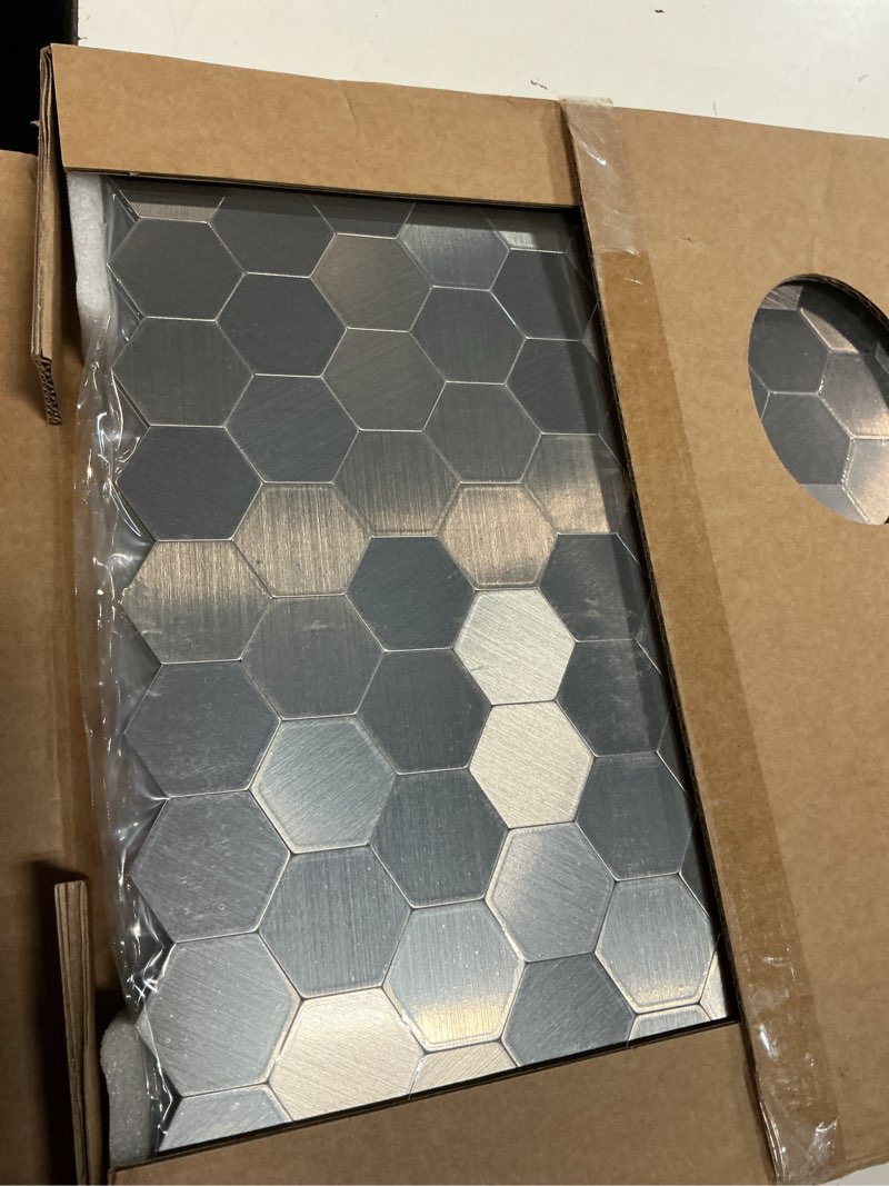 Condition photo showing Good Condition for weimeisc 10-sheet peel and stick tile backsplash, 0.15in thickness metal mosaic self adhesive tile f