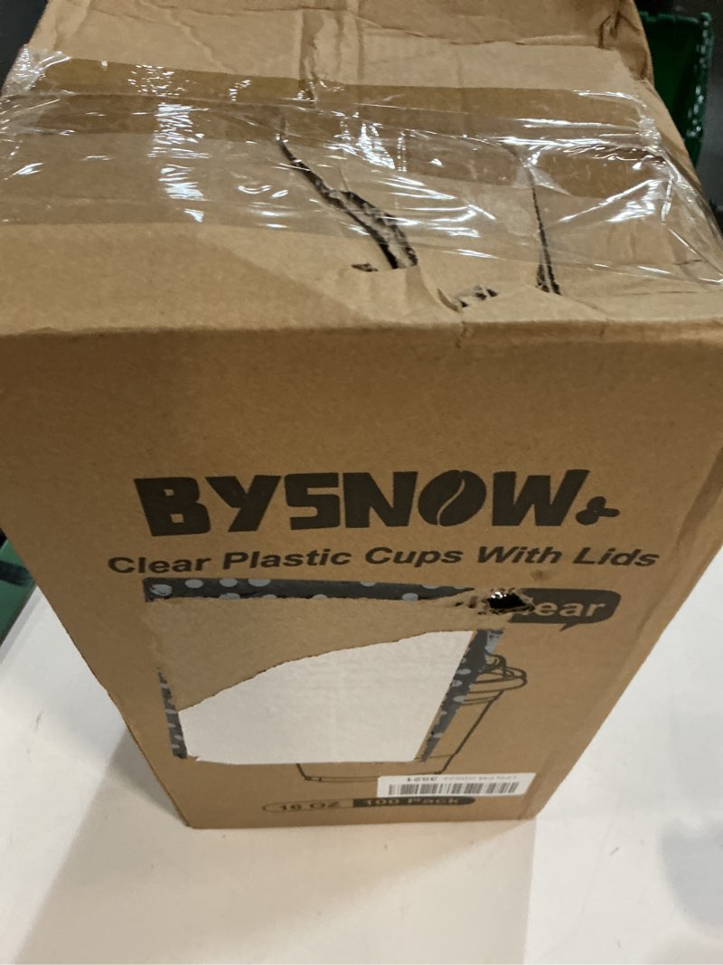 Condition photo showing New/Like New for bysnow 100 pack 16 oz clear plastic cups with lids, disposable iced coffee cups with sip lids, sturdy plastic smoothie cups for cold drinks 16oz 100pack