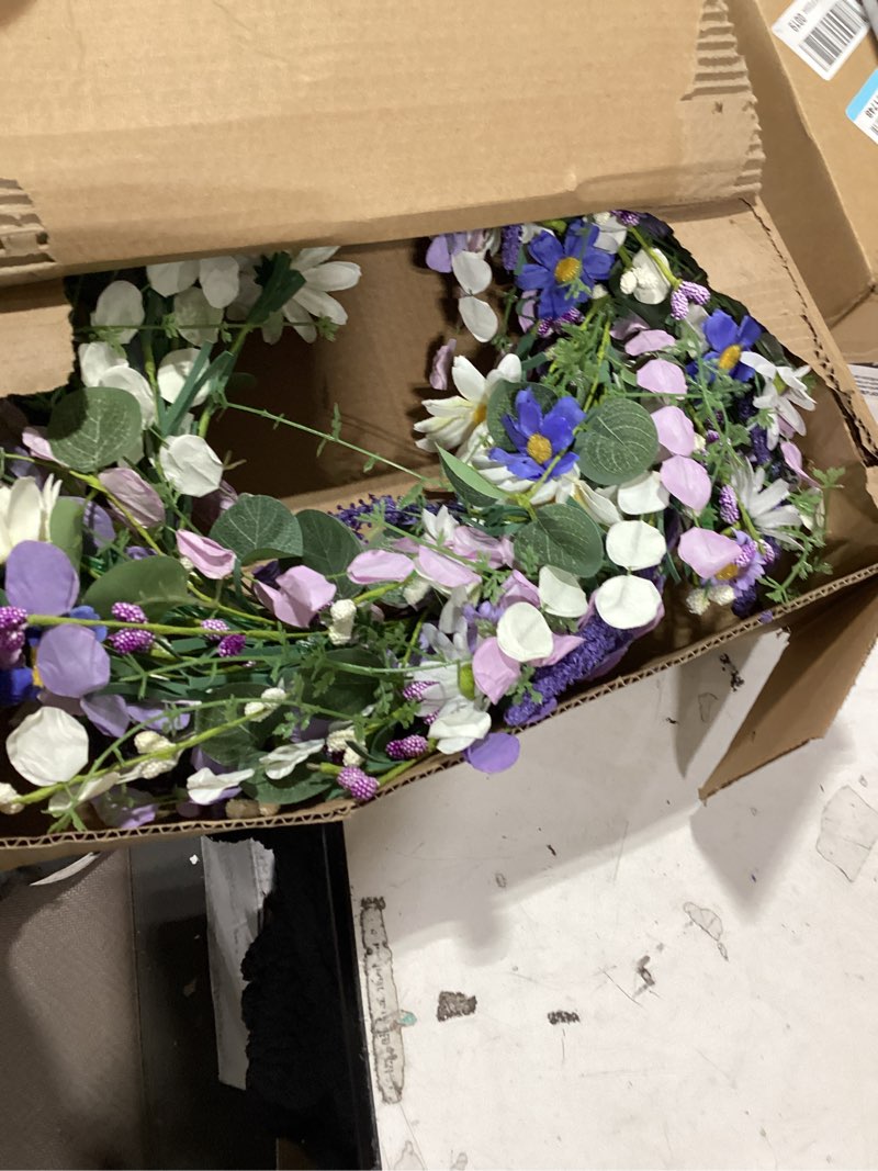 Condition photo showing Good Condition for 24 inches spring wreaths for front door blue spring door wreath summer floral wreath with wildflower white sunflower for porch indoors outdoor window home decorations