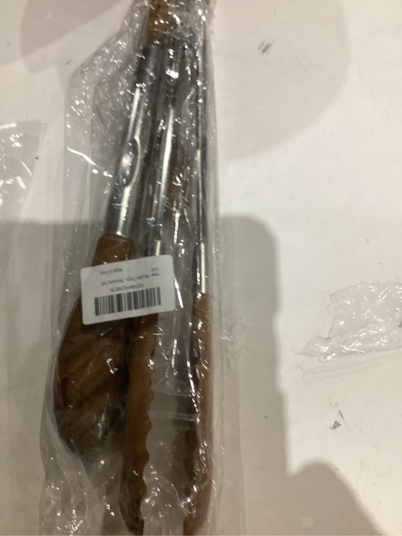 Condition photo showing Good Condition for Wooden Tongs for Cooking Set of 3 (7",9",12") Natural Walnut Wooden kitchen Tongs for Grilling, Serving, BBQ and Tossing Salad etc | Ergonomic Stainless Steel Non-Slip Grip, Heat Resistant, Pull Lock
