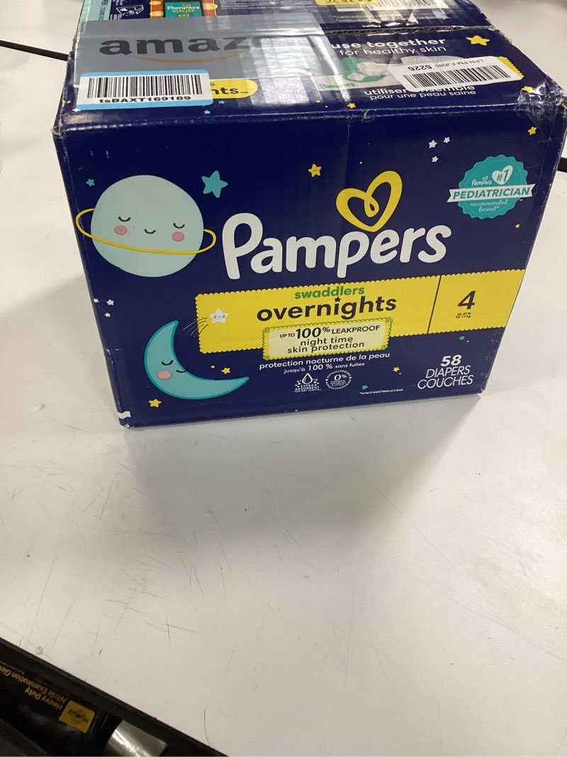 Condition photo showing New/Like New for Pampers ZZZ Overnight Diapers, Size 4 (22-37 lbs), 58 Count, Nighttime Protection Disposable Baby Diaper, Night Time Leak and Skin Protection Size 4 58