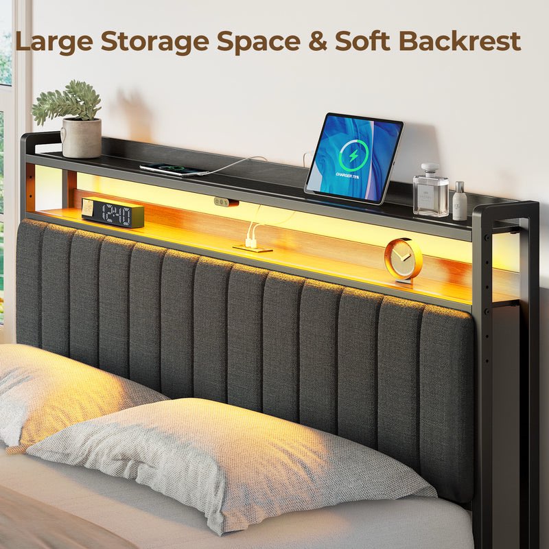 rolanstar headboard for king size bed with storage, 60,000 diy color of led light, head board with u