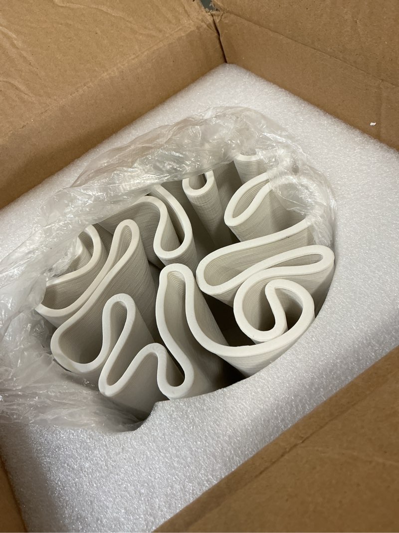 Condition photo showing Good Condition for Nordic Ceramic Vase - White Textured Fluted Vase for Modern Boho Home Decor, Minimalist Table Centerpiece for Living Room, Dining Table, or Shelf Display