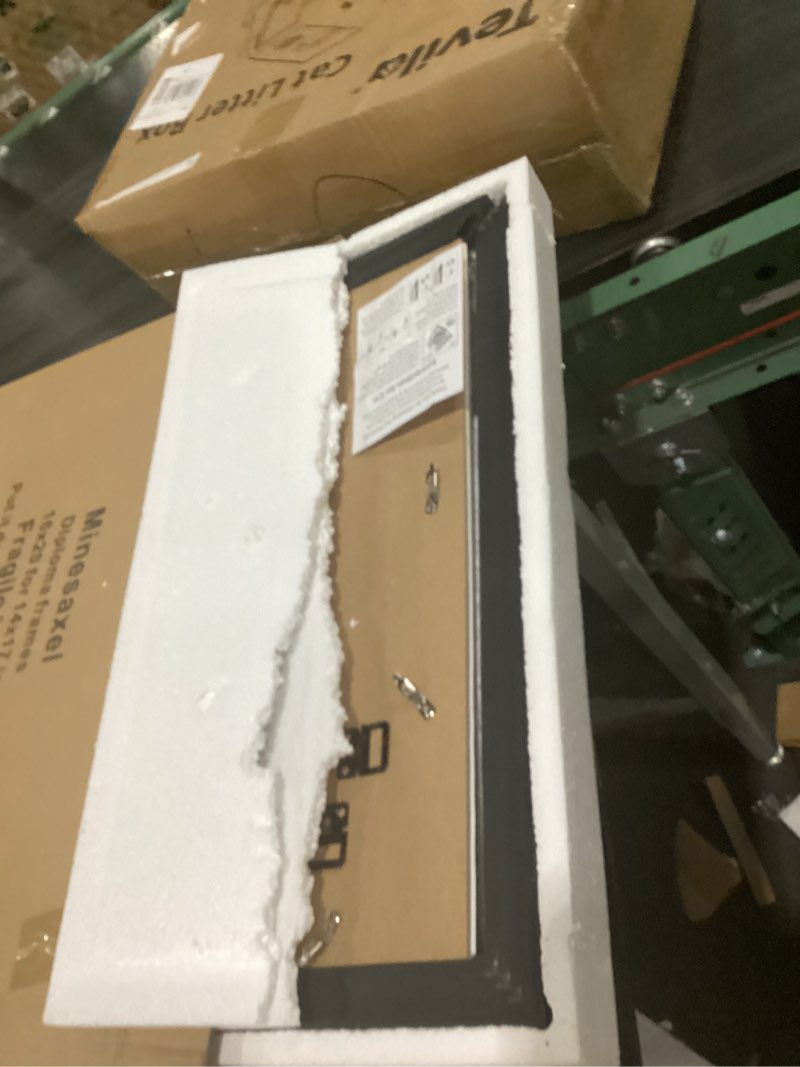 Condition photo showing As Is for diploma frame 14x17 with black mat fits document, certificate or 16x20 picture without mat, 17x14 cherry red frame for wall mounting black 16x20 for 14x17