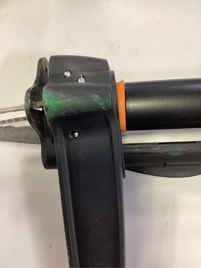 Condition photo showing As Is for fiskars 34 in. stand up 4 claw long handle weed puller tool; heavy duty garden, lawn and dandelion weeder, easy-eject no bending