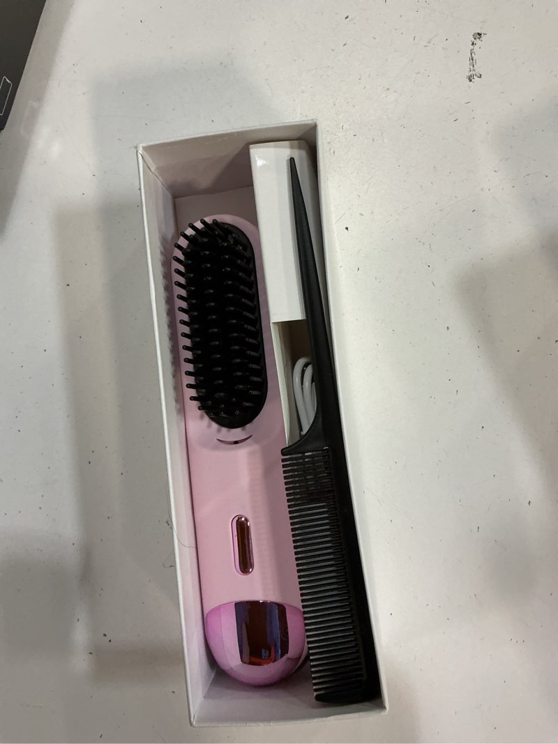 Condition photo showing Good Condition for go brush pro for short hair hair straightener brush cordless & portable with 300m negative ions, 4 temps fast heating, game day ready styling tool for watch parties, travel & daily use nude pink black