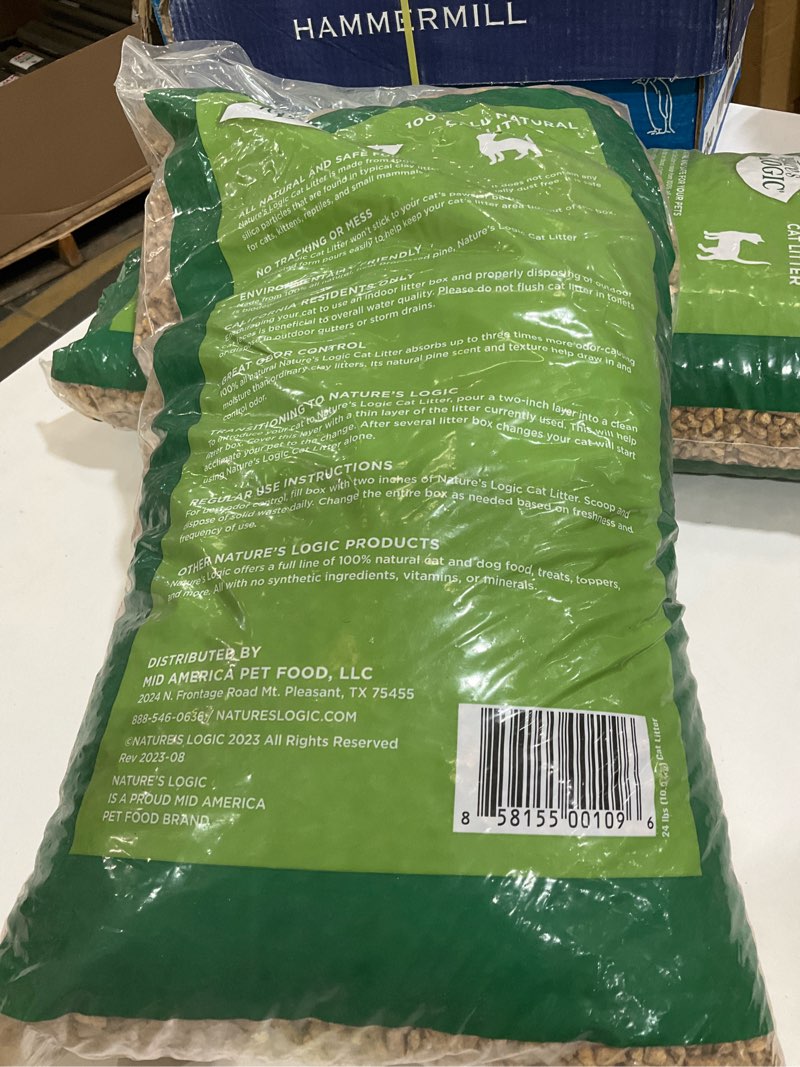 Condition photo showing As Is for Nature's Logic 100% Natural Pine Pellet Cat Litter - 100% Ponderosa Pine, Dust-Free, Unscented, Biodegradable - Safe for Cats, Kittens, Reptiles & Small Pets - Highly Absorbent - 24 lb Bag