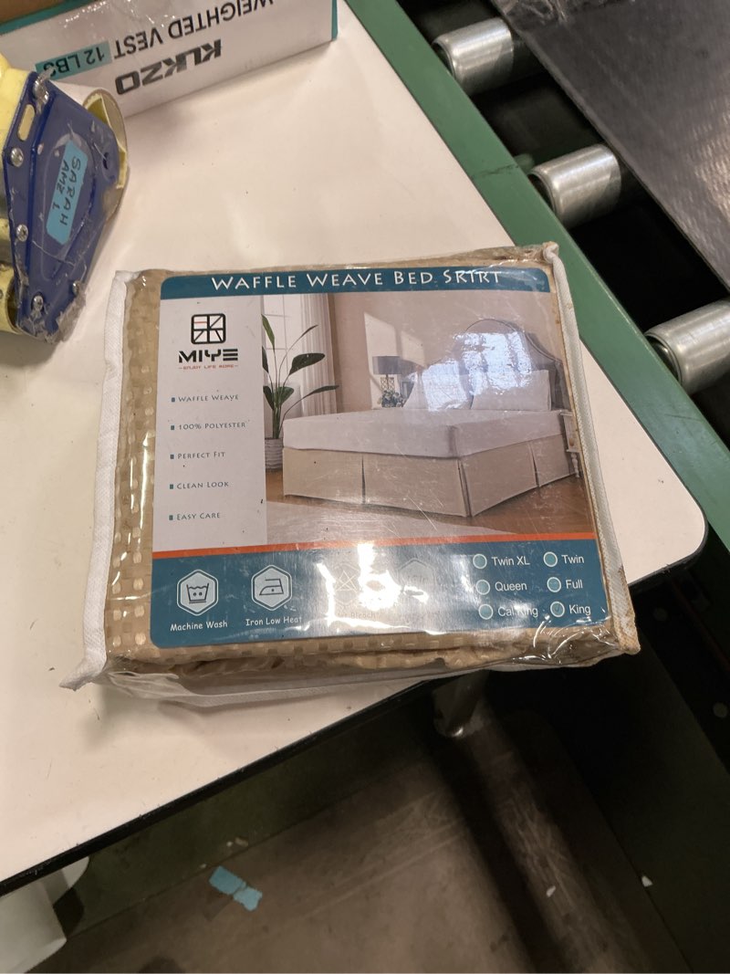 Condition photo showing New/Like New for MIYE Pleated Waffle Weave Bed Skirt, Tailored Dust Ruffle 16 Inch Drop Easy Fit, Machine Washable,No Split Corners (Beige, King - 16" Drop) Beige King - 16" Drop