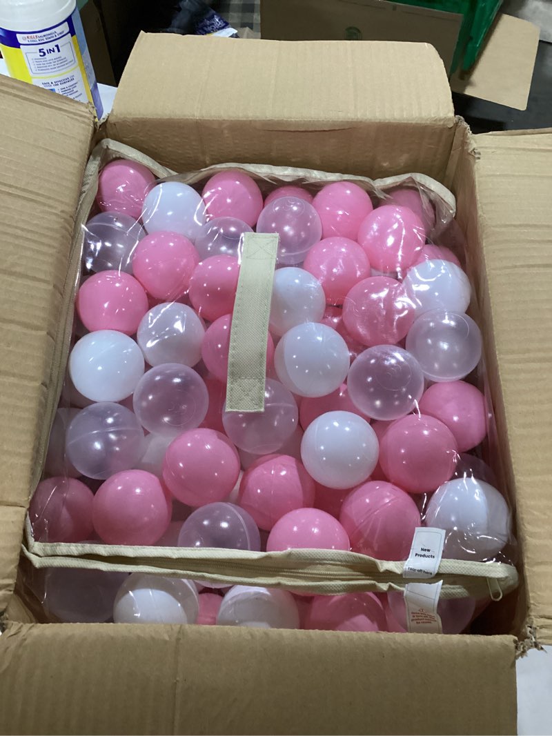 Condition photo showing Good Condition for Ball Pit Balls for Kids, Pool Toys Thicken Soft Plastic Balls for Ball Pit BPA Free Toddler Toy White Clear and Pink 200pcs 200pcs Mc-pink