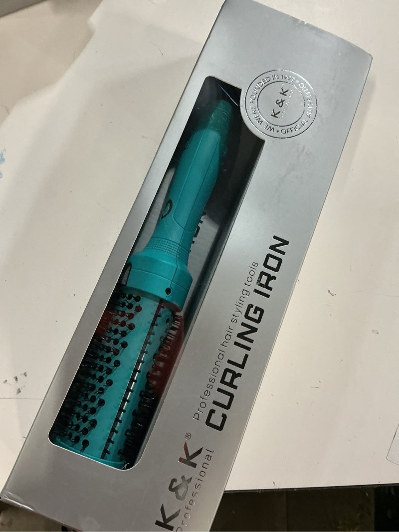 Condition photo showing New/Like New for K&K Thermal Brush, Green 1.5 Inch Heated Round Curler, Professional Heated Curling Ceramic Tourmaline Ionic Curling Iron, Hot Styling Volumizing Brush, Dual Voltage