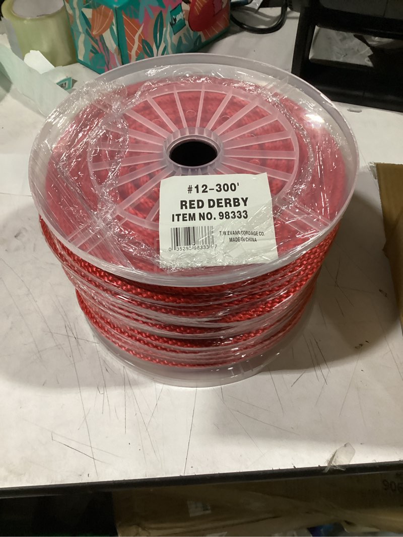Condition photo showing Good Condition for t.w evans cordage co. 98333 3/8-inch by 300-feet solid braid propylene multifilament derby rope, red