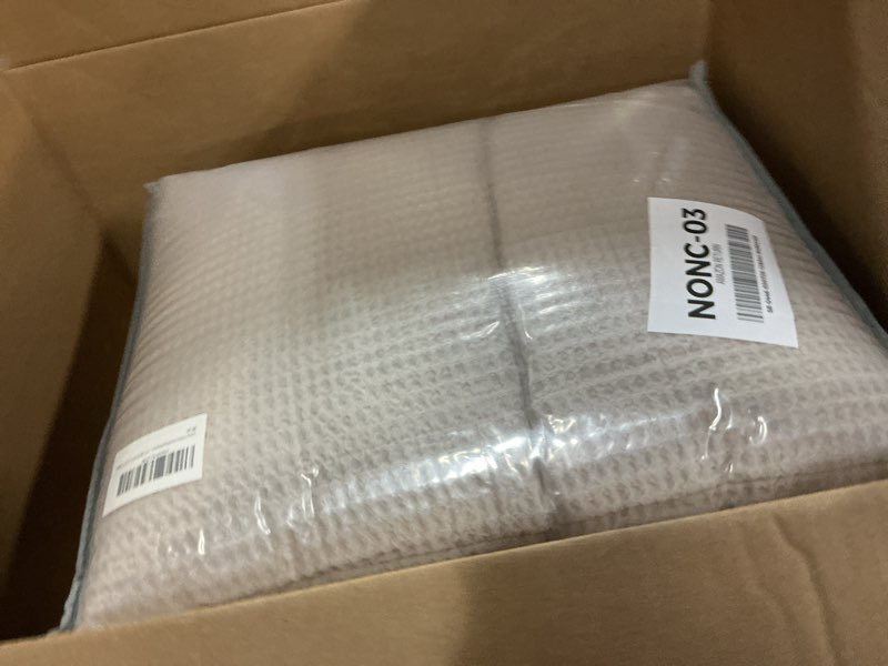 Condition photo showing New/Like New for sanracie oversized king bedspread (128"x120"), cotton oatmeal colored waffle quilt set 3pcs extra wide soft farmhouse coverlet sets lightweight breathable aesthetic bed coverlet for all season oversized king plus(128*120) oatmeal b
