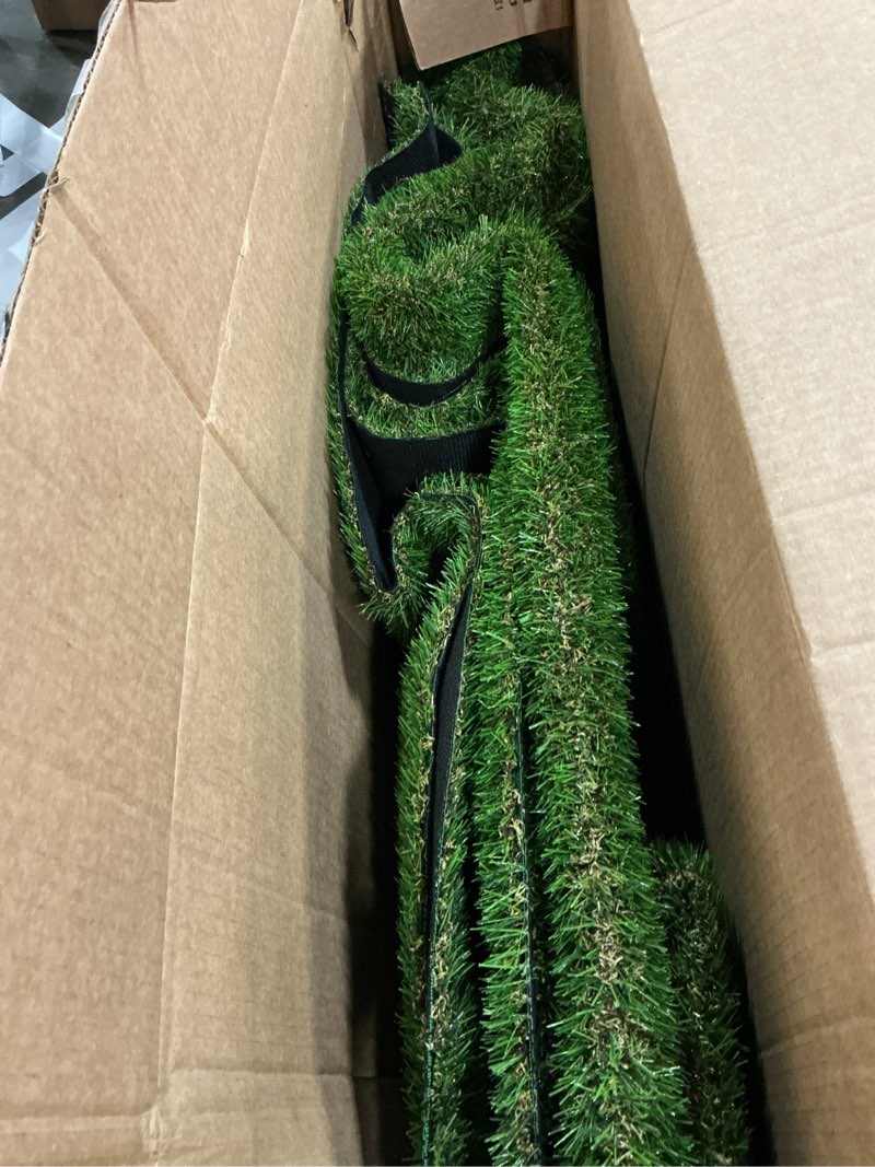 Condition photo showing As Is for xlx turf realistic artificial turf grass 8 ft x 10 ft - large fake grass carpet indoor outdoor rug for patio balcony dogs pets kennel flooring kids playground - low pile 8' x 10' (rectangular) green-0.6" low pile