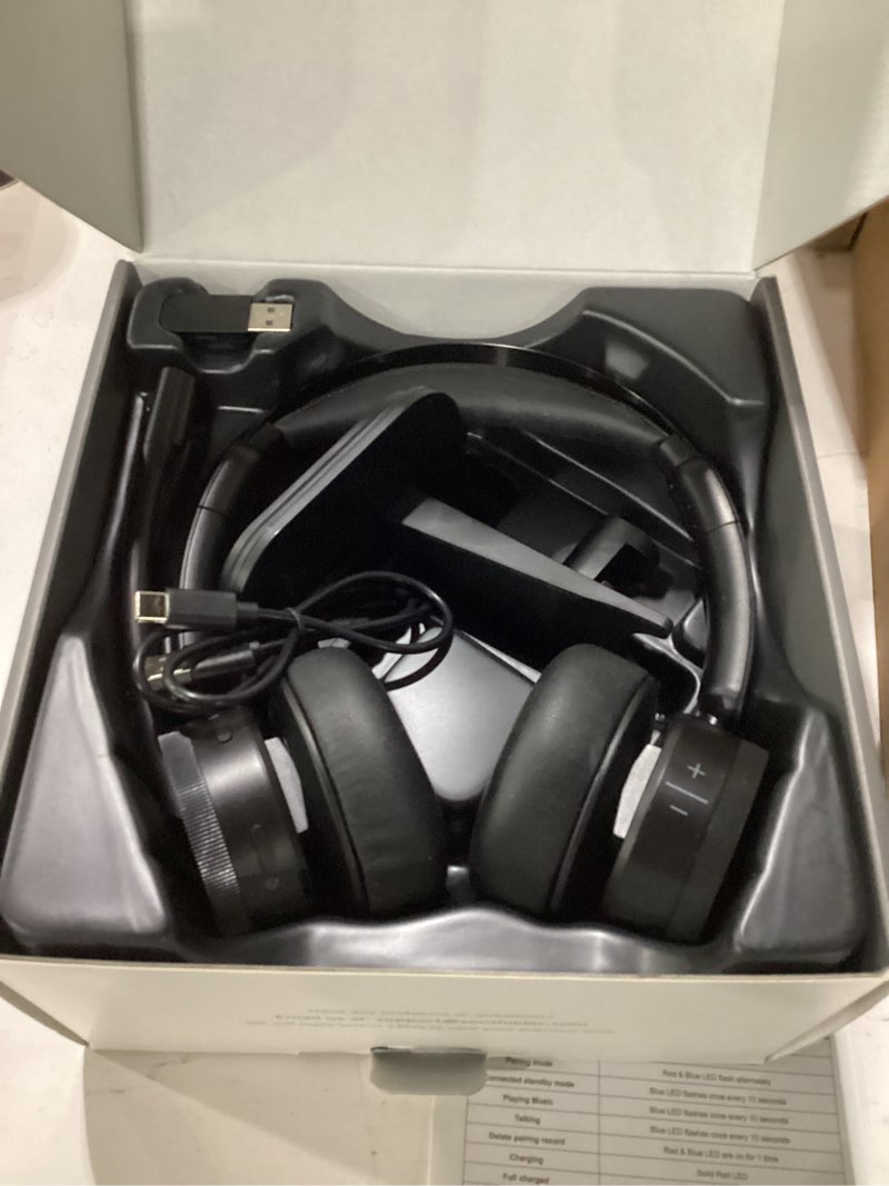 Condition photo showing Good Condition for wireless headset with mic for work, bluetooth 5.2 with noise cancelling | on-ear headphones, usb dongle & mute button, plug-and-play for pc/laptop/phone (black)