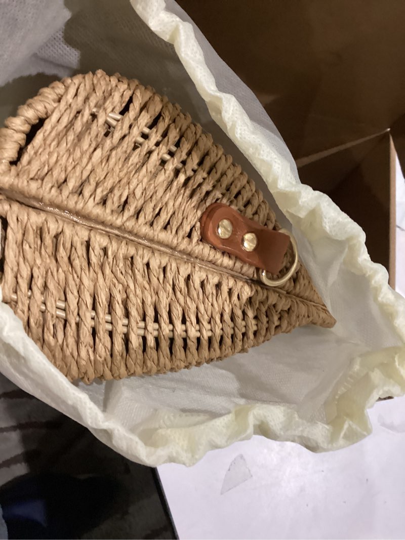 Condition photo showing New/Like New for Straw Crossbody Bags for Women - Woven Handbag with Brown Leather Clasp, Summer Straw Purse 2026
