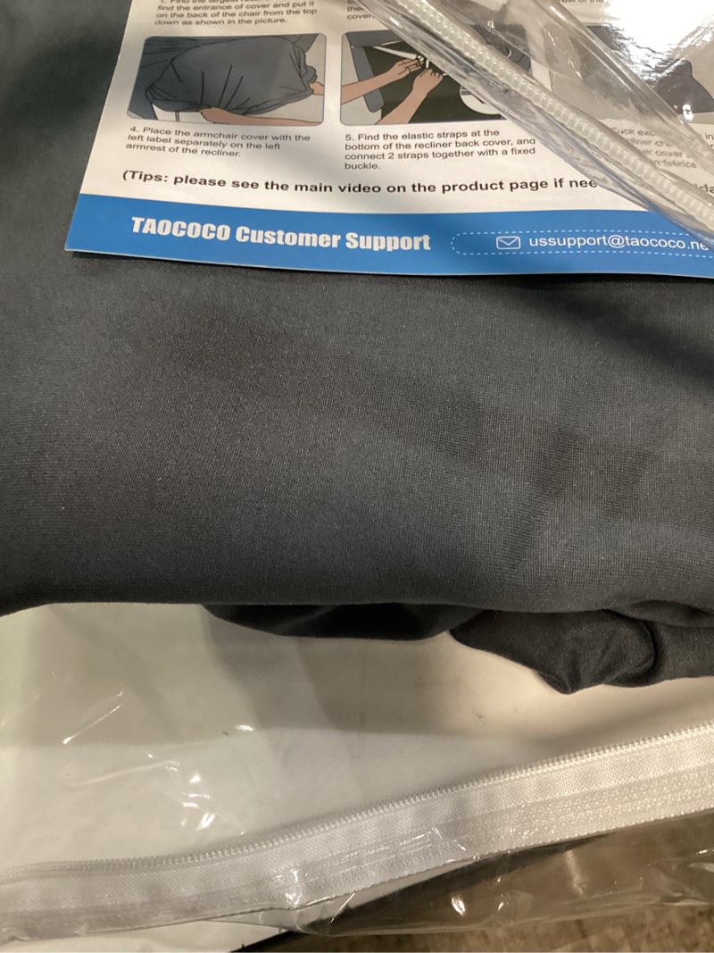 Condition photo showing Good Condition for taococo recliner chair covers stretch polyester fabric 3-piece for large recliners, soft, breathable and skin-friendly furniture protector, washable (dark gray, recliner chair cover) dark gray 1 recliner chair cover