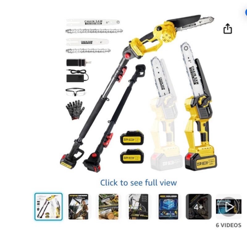 brushless 2-in-1 cordless pole saw & mini chainsaw, 2× 21v 4.0ah battery 8 inch chain, max reach 16 ft & multi-angle electric pole saw for tree trimming, pole saw battery powered for branch cutting