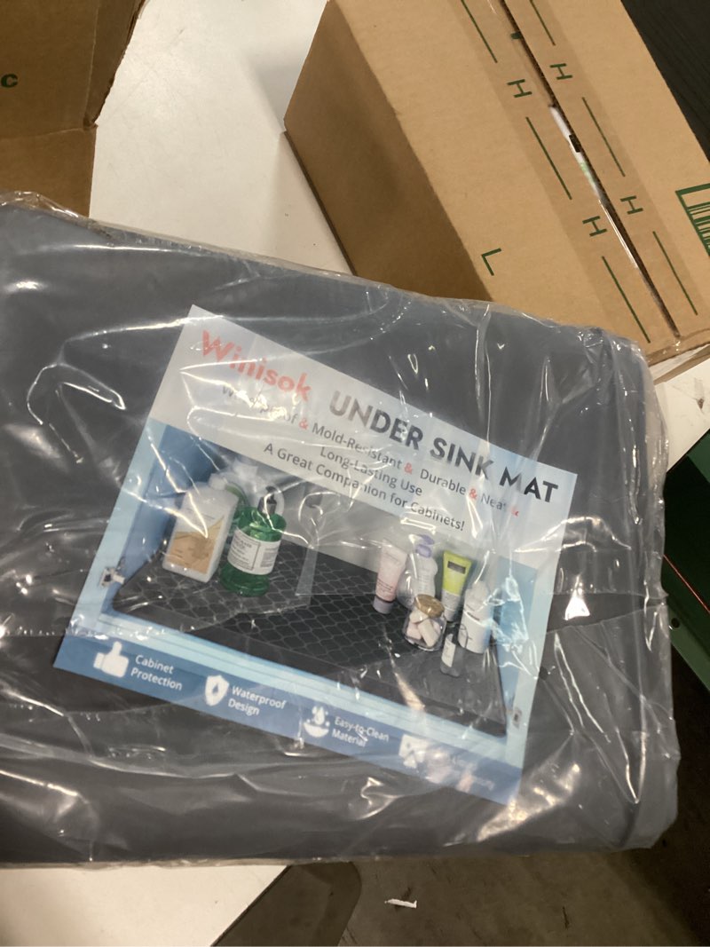 Condition photo showing Good Condition for Similar Silicone Under Sink Mat 34\" x 22\", kitchen Essentials and Gadgets, Shelf liner and Cabinet Protector, Home Organizers and Storage, Waterproof Bathroom Tray Dark Gray 22\"W x 34\"L