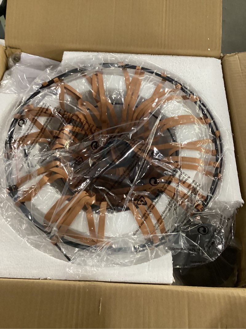 Condition photo showing New/Like New for brown woven chandelier, d39" creative straw hat shape pendant light fixtures, stretch fabric+fiberglass material, modern boho chandeliers, suitable for living room, bedroom, dining room, office