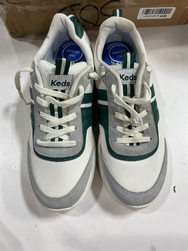 Condition photo showing Good Condition for keds womens blisub 8 white/light grey/forest green leather/suede