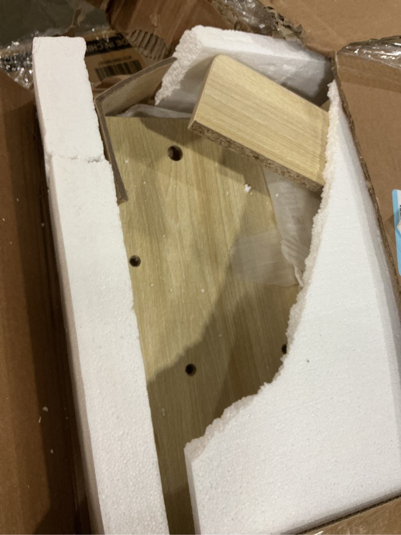 Condition photo showing As Is for Kaboon Washer Dryer Countertop, Melamine Countertop with Edge Rails - 27.5" Depth x 54" Width Laundry Room Organization, Light Walnut