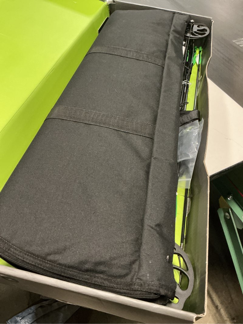 Condition photo showing As Is for compound bow archery sets for youth & kids,beginners, right hand compound bows, draw length 18"-27",15-30 lbs draw weight, 260fps, hunting bow archery arrows set black