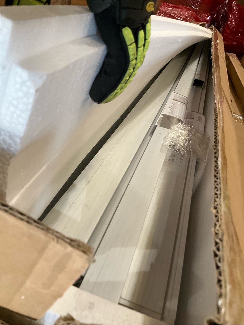 Condition photo showing As Is for diyhd 42x80in glass accordion door with latch&handle, double-layer thickened pvc folding interior door with frosted acrylic - blocks views, lets light in, easy install for closet, utility&room divider