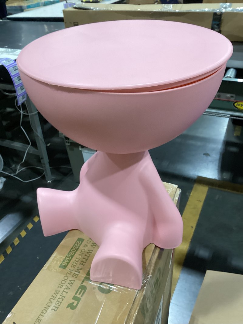 Condition photo showing As Is for round side table with storage space, round coffee table for living room, coffee tables for small space, modern simple nightstand(pink)