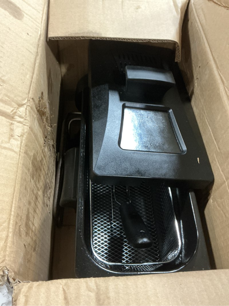 Condition photo showing As Is for Amazon Basics 3.2-Qt (3.0L) Deep Fryer with 12-Cup Oil Capacity, Adjustable Temperature, Easy Draining Basket, Stainless Steel Exterior, Viewing Window, 1500W, Black & Silver 3.2-Qt, Black & Silver