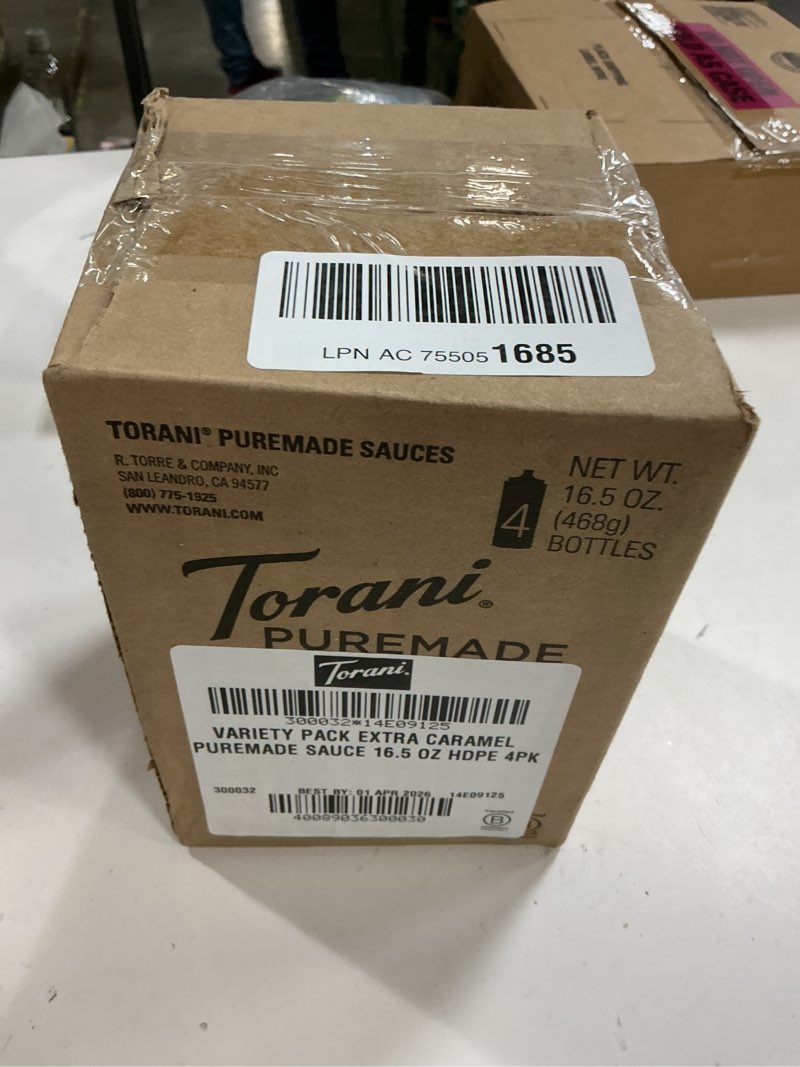 Condition photo showing New/Like New for  Best by: 01 apr 2926 Torani Puremade Dessert & Drink Sauce Variety Pack, Dark Chocolate, White Chocolate & 2 Caramel, 16.5 fl oz (Set of 4) Extra Caramel 16.5 Fl Oz (Pack of 4)