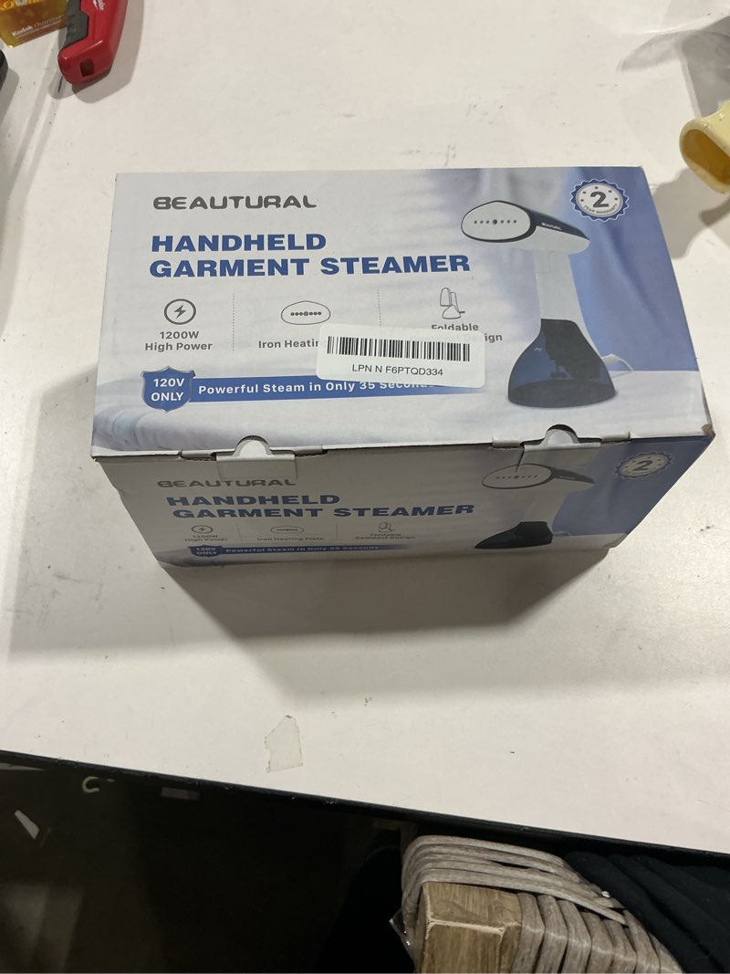 Condition photo showing Good Condition for beautural steamer for clothes, portable handheld garment fabric wrinkles remover, aluminun heating plate, 35-second fast heat-up, large detachable water tank (only for 120v), blue