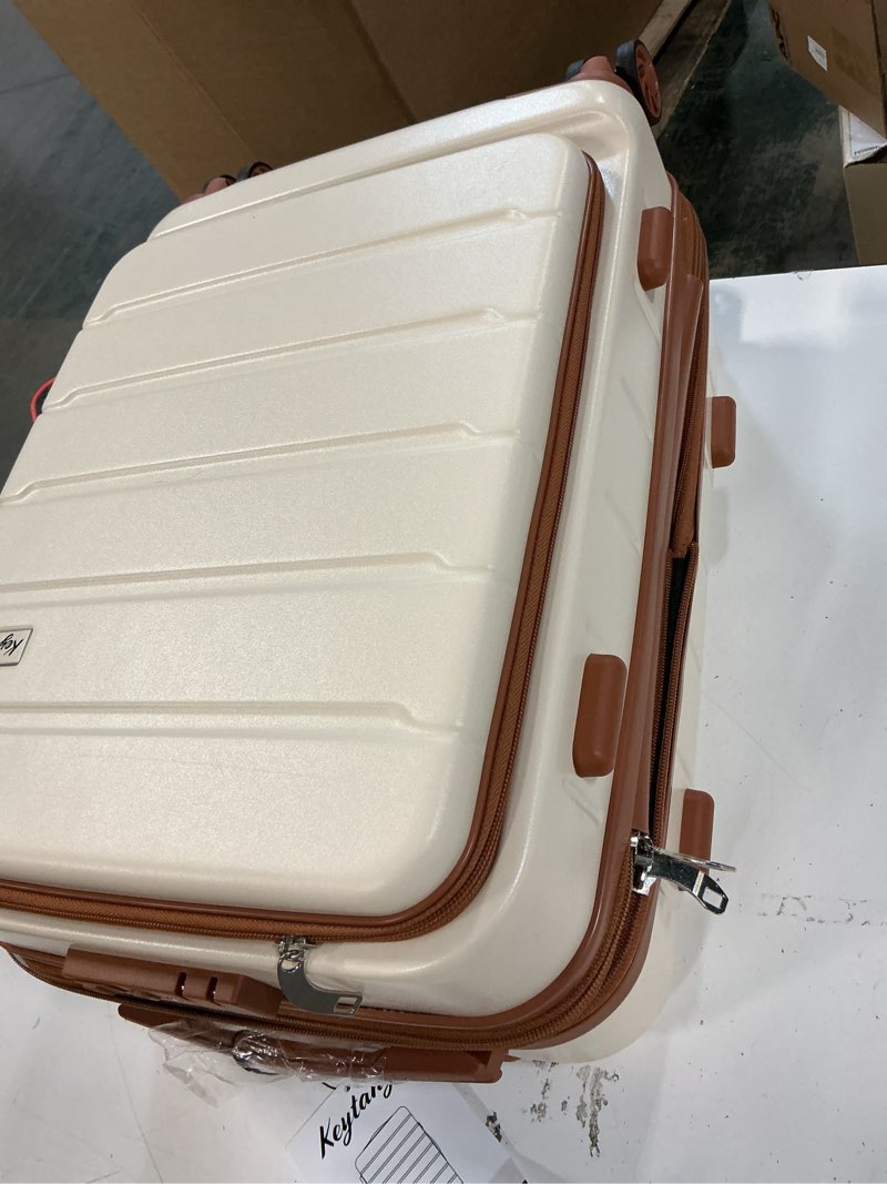 Condition photo showing New/Like New for Hardside Expandable Spinner Wheels Luggage Suitcase W/TSA Lock, White-Brown, 777-carry on White-Brown 777-carry on